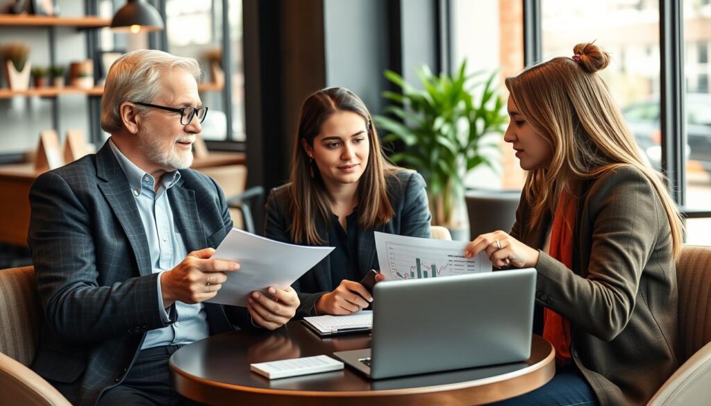 Business Angel berät Gründer in einem informellen Meeting Business Angel berät Gründer in einem informellen Meeting