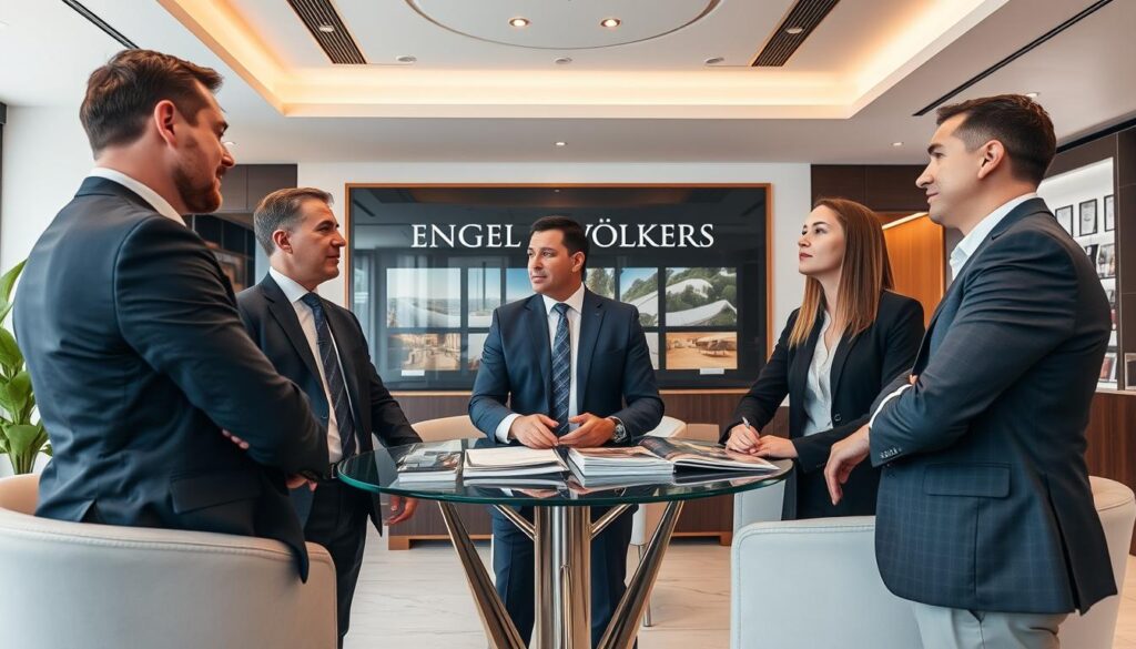 ENGEL &amp;amp; VÖLKERS Franchise Deutschland Immobilienmakler berät Kunden in elegantem Büro