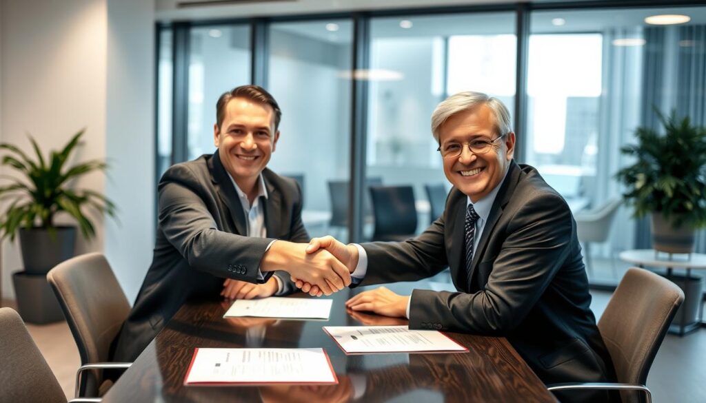Erfolgreicher Abschluss eines Unternehmensverkaufs mit Handschlag