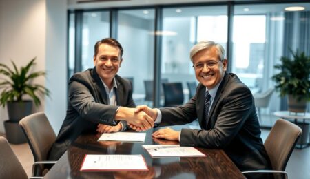 Erfolgreicher Abschluss eines Unternehmensverkaufs mit Handschlag