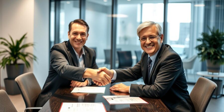 Erfolgreicher Abschluss eines Unternehmensverkaufs mit Handschlag