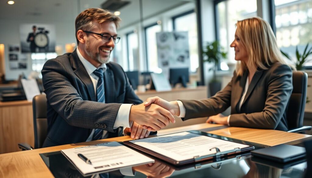 Erfolgreicher Unternehmenskauf mit einem Handschlag zwischen Käufer und Verkäufer