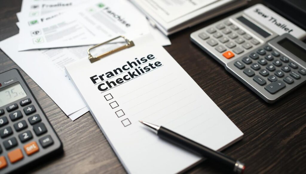 Franchise Checkliste mit Stift und Notizblock auf einem Schreibtisch