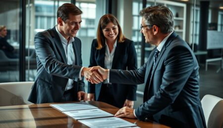 Franchise einfach erklärt - Geschäftspartner beim Vertragsabschluss