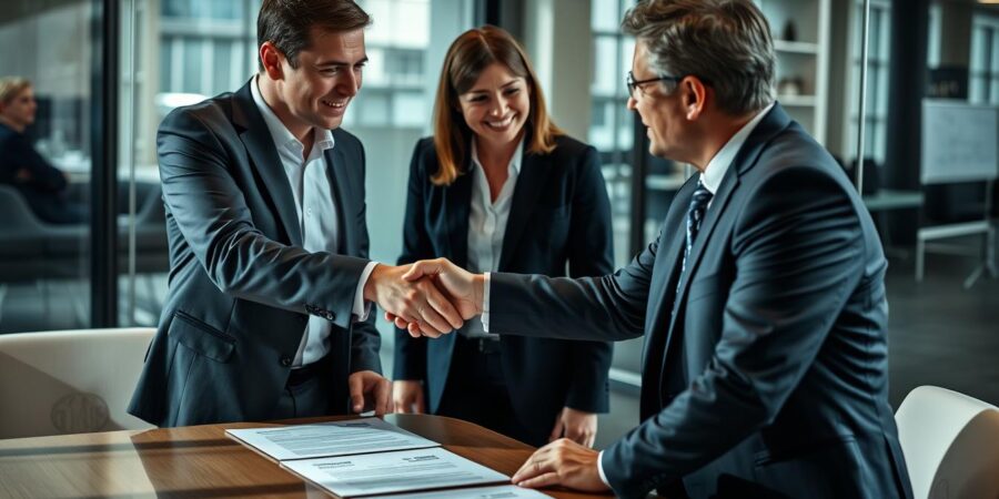 Franchise einfach erklärt - Geschäftspartner beim Vertragsabschluss