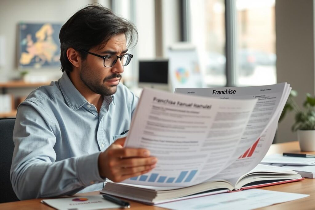 Franchisenehmer studiert umfangreiches Regelwerk des Franchisegebers