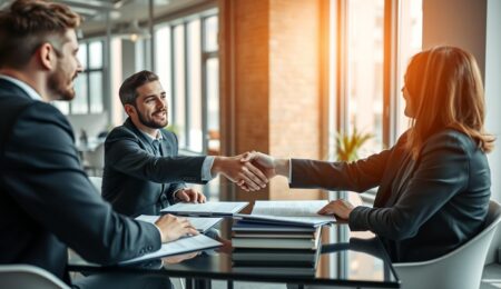 Geschäftsleute bei einem Investorengespräch zur Unternehmensfinanzierung