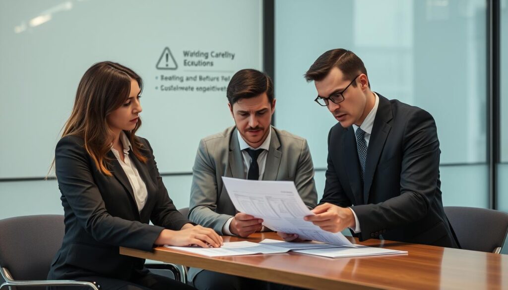 Geschäftsleute diskutieren Risiken beim Unternehmenskauf 2025