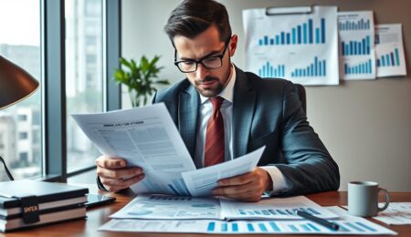 Geschäftsmann analysiert Finanzdaten zur Unternehmensbewertung im Mittelstand