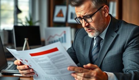 Geschäftsmann analysiert Risiken beim Unternehmenskauf