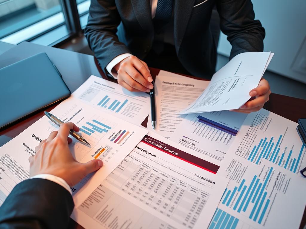 Geschäftsmann prüft Due-Diligence-Unterlagen für Unternehmen kaufen in Deutschland