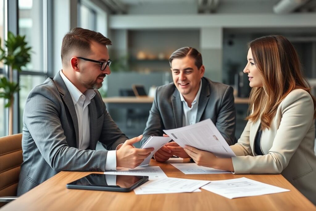 Gespräch zwischen potenziellem Franchisenehmer und Franchisegeber Gespräch zwischen potenziellem Franchisenehmer und Franchisegeber