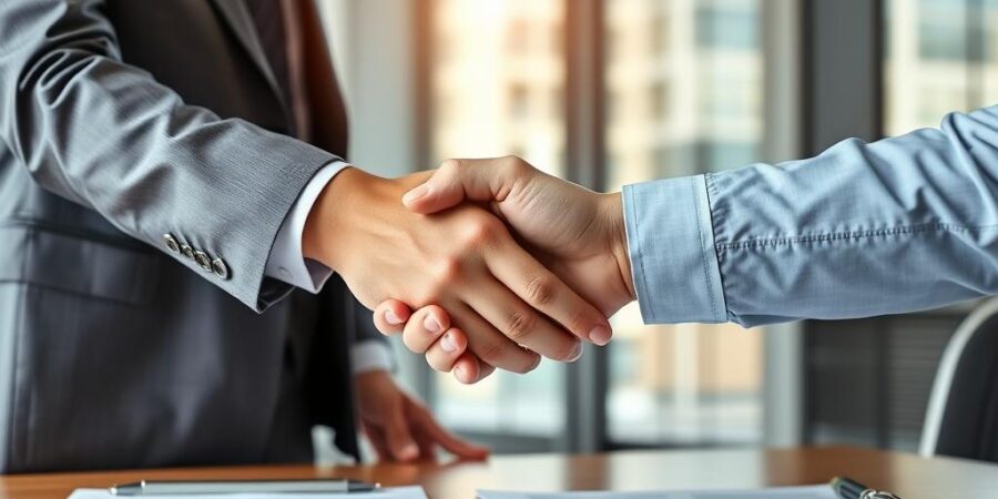 Handschlag nach erfolgreicher Unternehmensbewertung für Verkauf