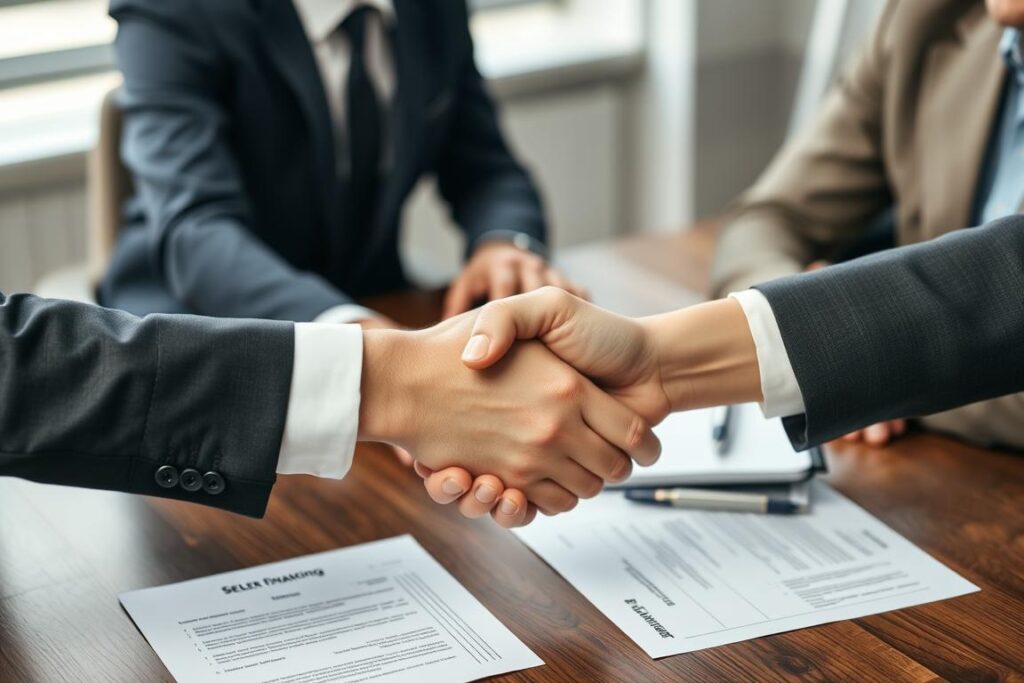 Handschlag zwischen Käufer und Verkäufer bei einem Unternehmenskauf mit Verkäuferdarlehen