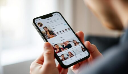 Person betrachtet Instagram-Profil mit vielen Followern auf einem Smartphone