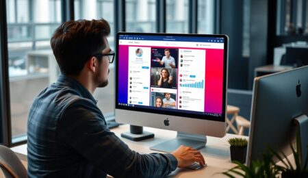 Person, die Social-Media-Profile auf verschiedenen Plattformen analysiert