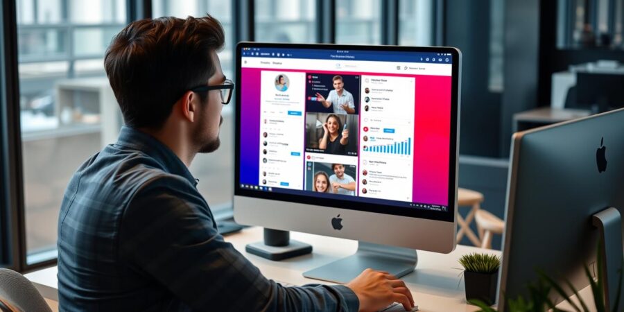 Person, die Social-Media-Profile auf verschiedenen Plattformen analysiert