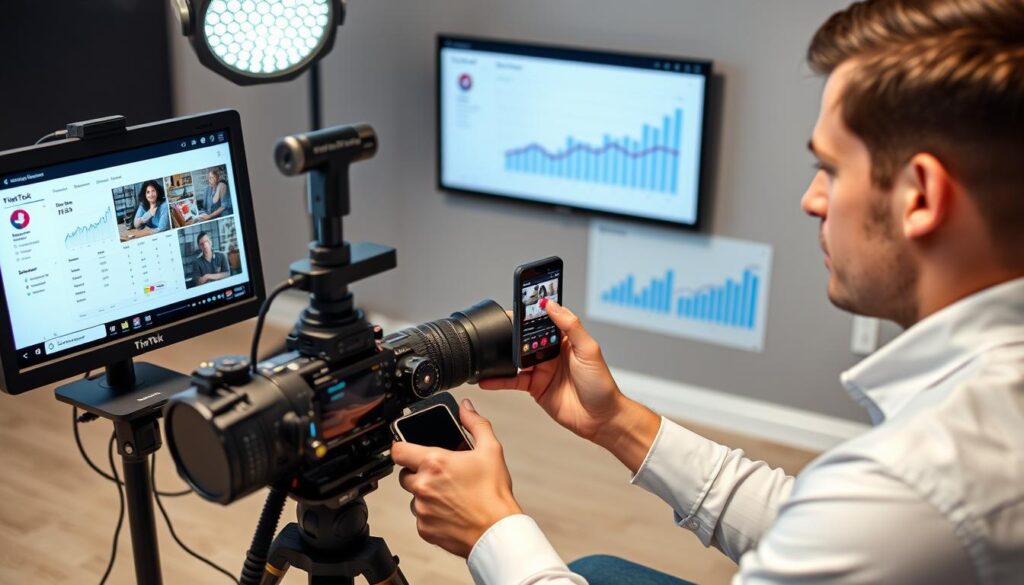 Person nutzt erfolgreich gekauftes TikTok-Profil für Business Person nutzt erfolgreich gekauftes TikTok-Profil für Business