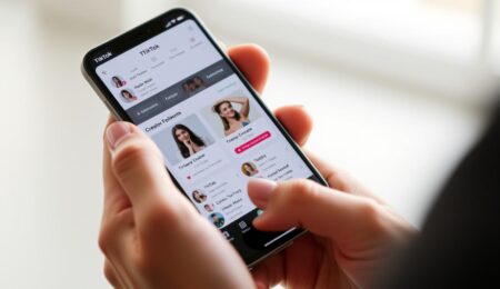 Person scrollt durch TikTok-Profile auf Smartphone mit TikTok-Profil kaufen Anzeigen