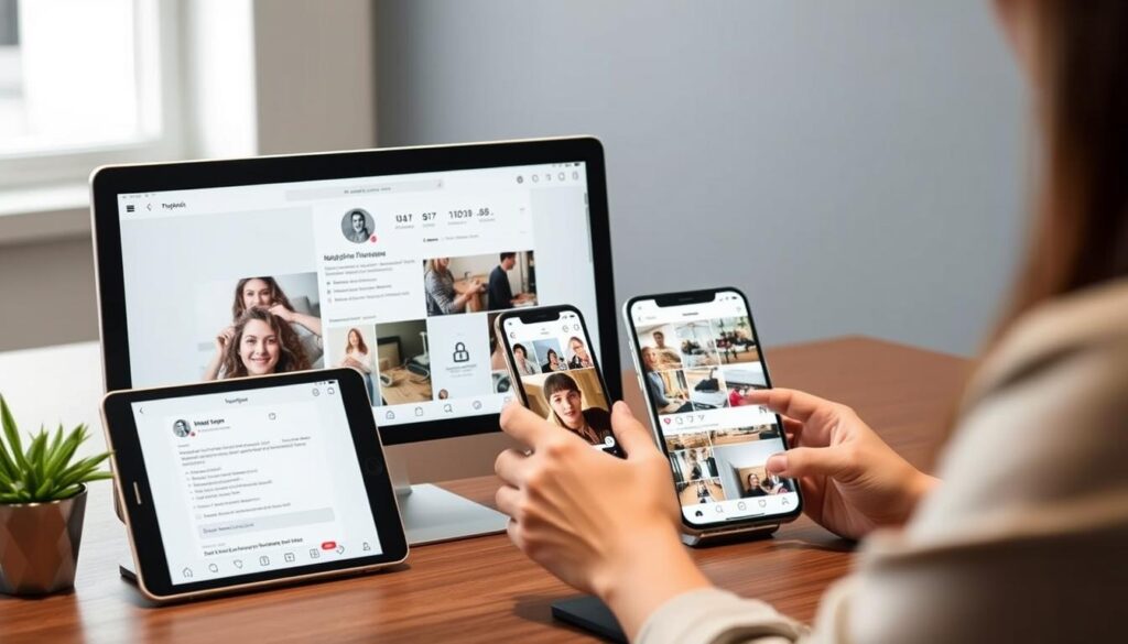 Person sichert und optimiert gekauftes Instagram-Profil