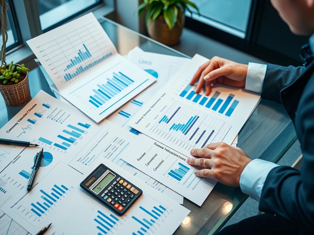 Professionelle Unternehmensbewertung mit Finanzunterlagen und Berechnungen