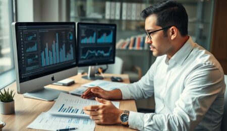 Professioneller Gutachter bei der Unternehmensbewertung analysiert Finanzdaten