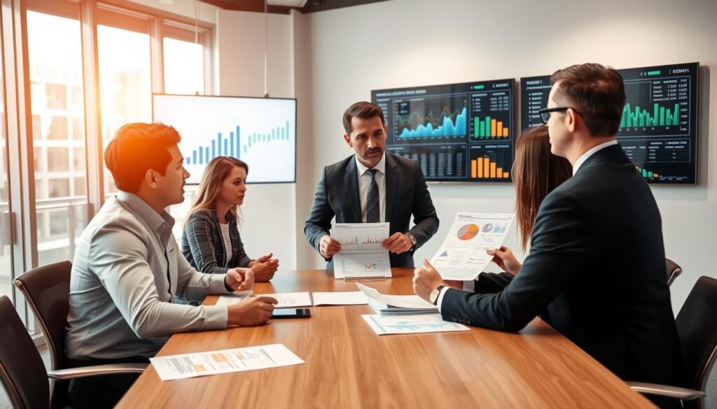 Strategiemeeting zum Unternehmenskauf 2025 mit Experten und Dokumenten