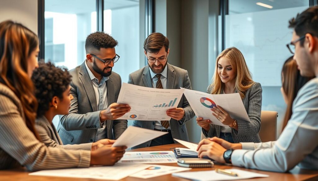 Strategische Unternehmensfinanzierung mit Bankkredit - Geschäftsleute planen Finanzierung