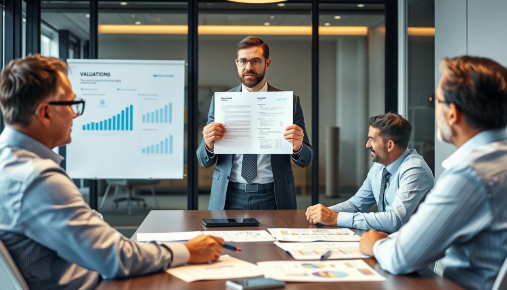 Unternehmensbewertung Gutachter bei der Präsentation von Bewertungsergebnissen