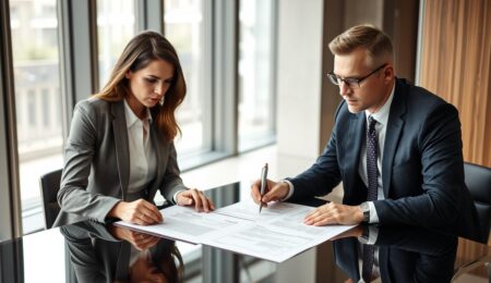 Unternehmenskauf rechtlich absichern - Vertragsunterzeichnung zwischen Geschäftspartnern