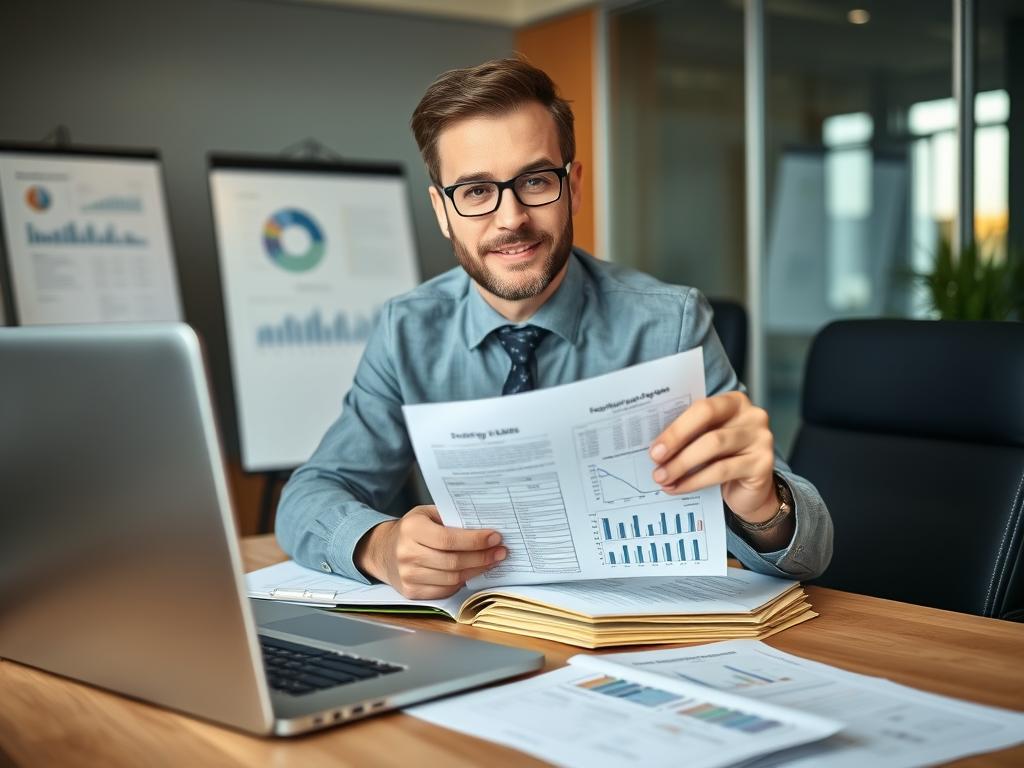 Unternehmer bereitet Dokumente für den Unternehmensverkauf vor