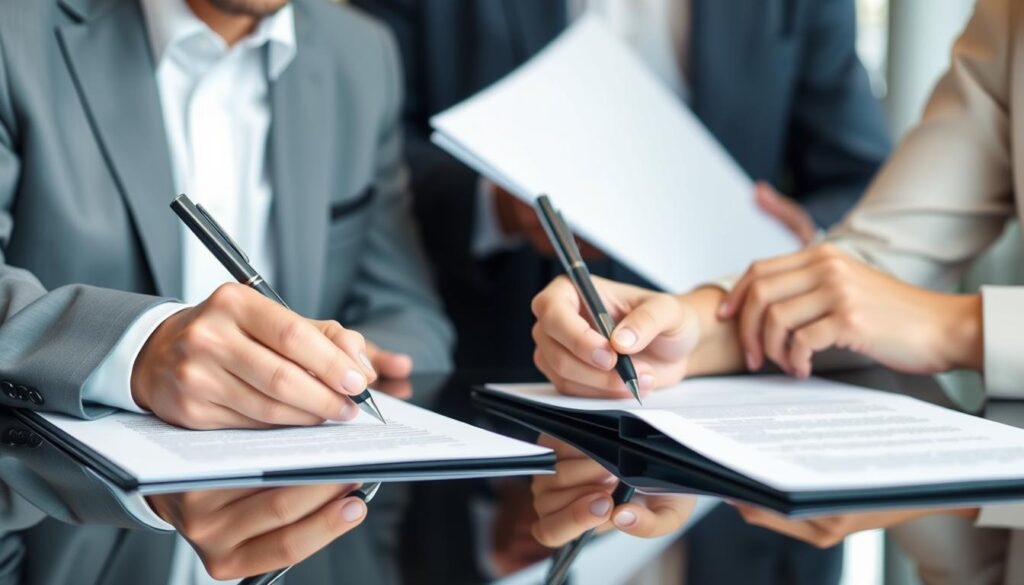 Vertragsunterzeichnung beim Unternehmensverkauf an Investoren