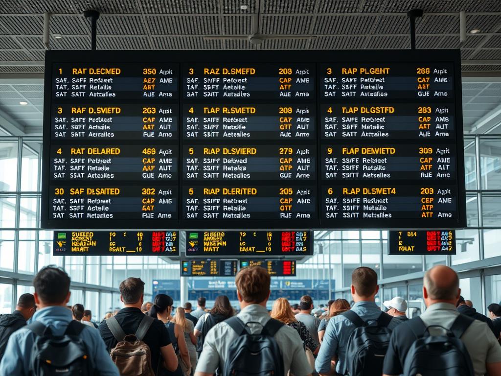 Anzeigetafel mit verspäteten Flügen am Flughafen