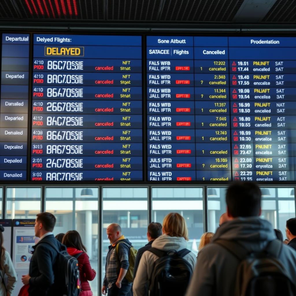 Anzeigetafel mit verspäteten und annullierten Flügen