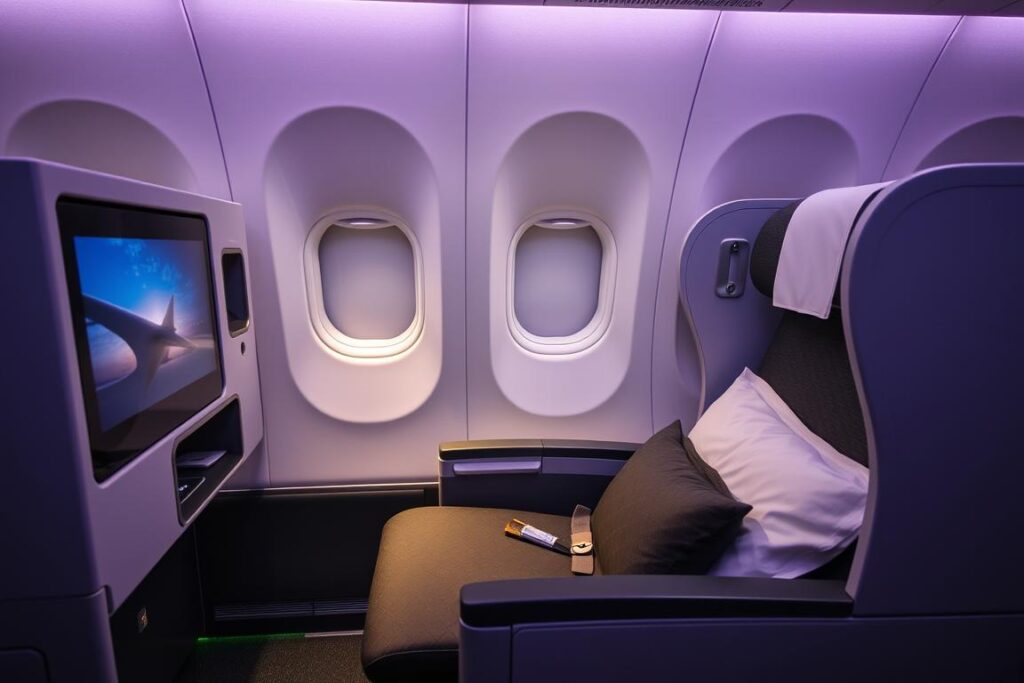 Business Class Sitz auf der Strecke Frankfurt-New York