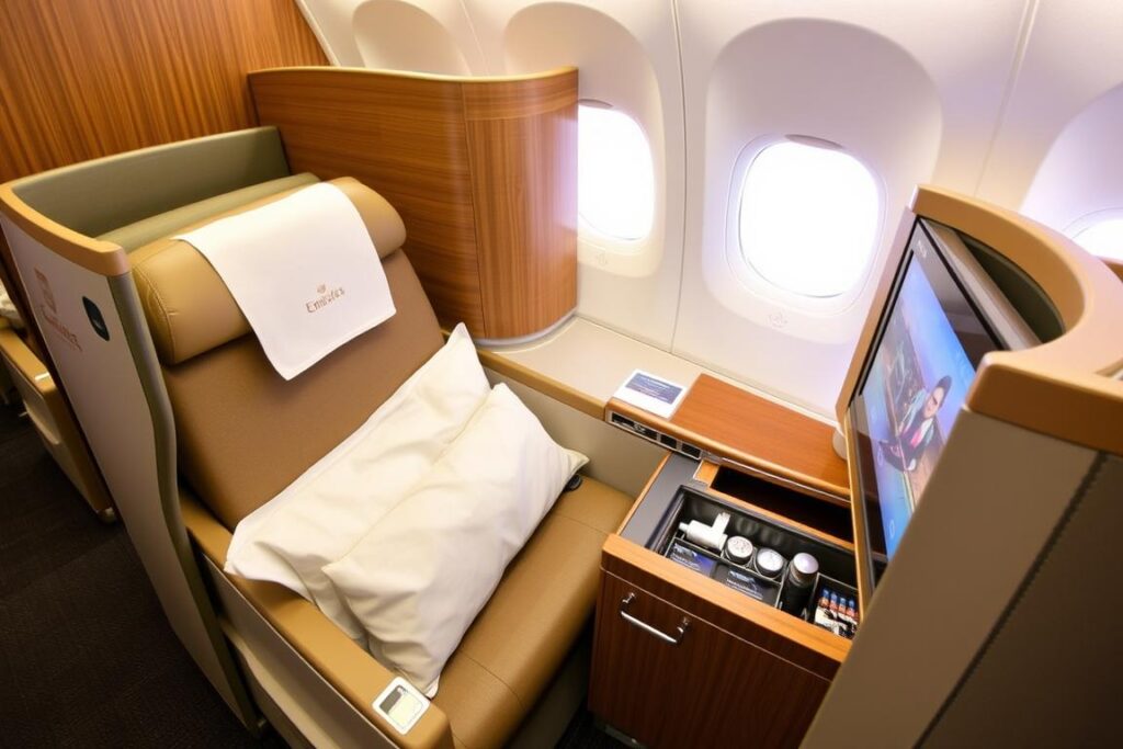 Emirates Business Class Sitz auf der Strecke München-Dubai-Bangkok