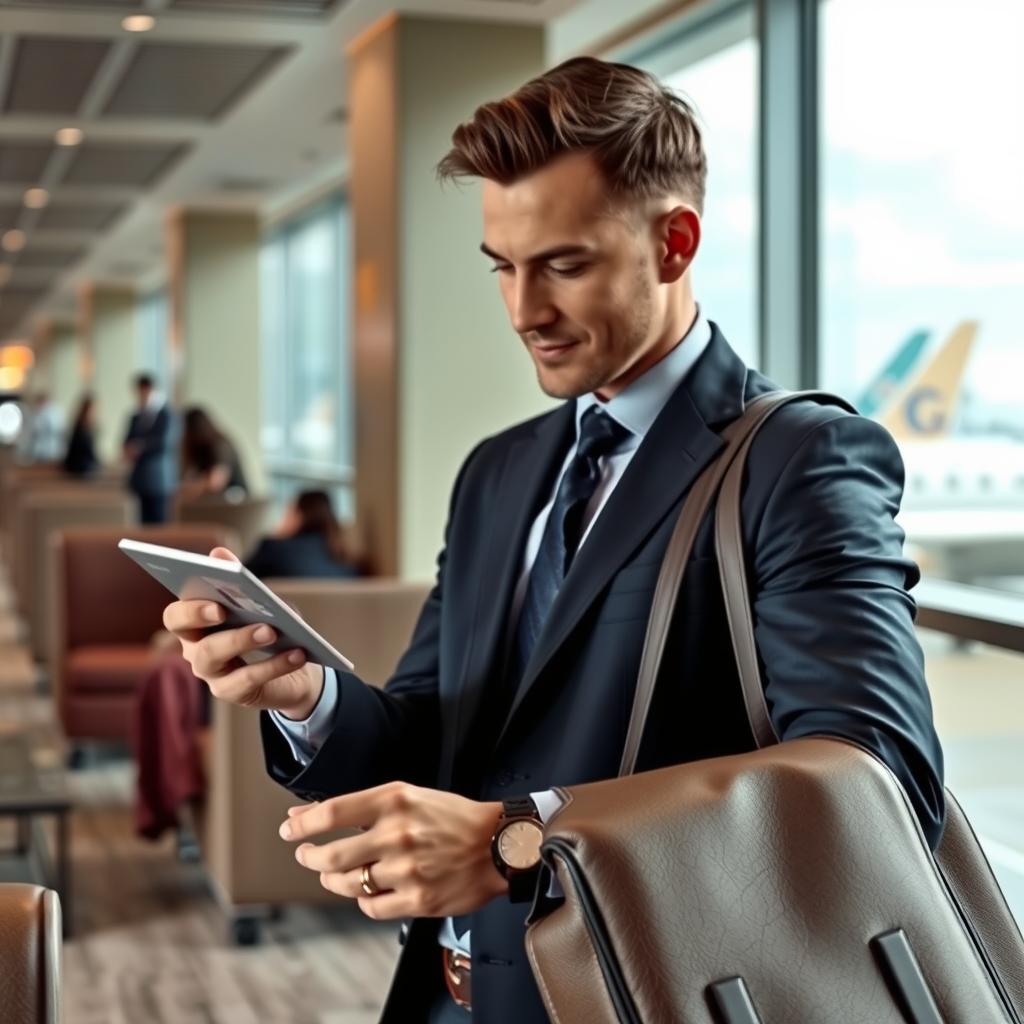 Geschäftsreisender mit Kreditkarte am Flughafen