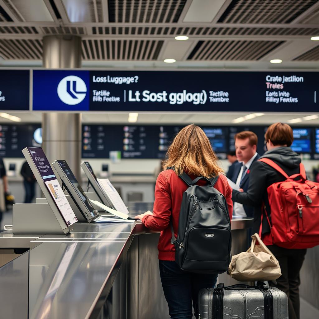 Person am Gepäckschalter wegen verlorenem Koffer