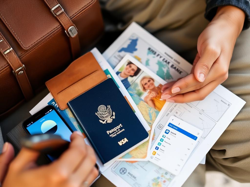 Person bereitet Reisedokumente und Kreditkarte vor