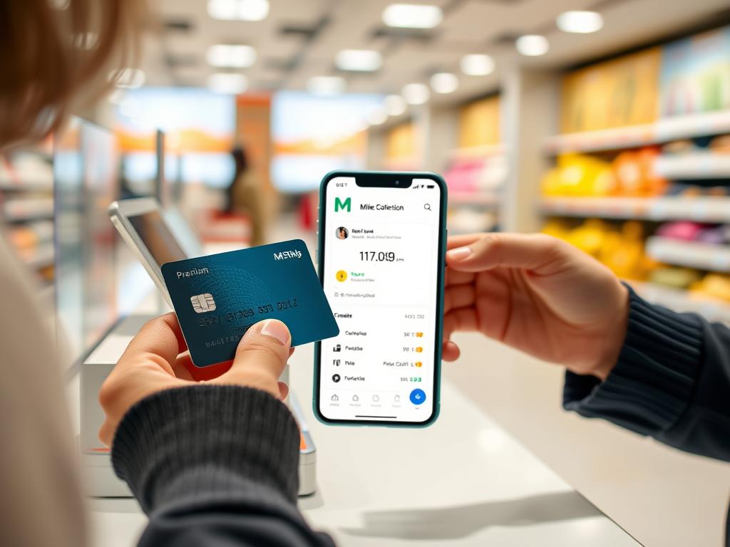Person nutzt Kreditkarte zum Meilen sammeln beim Einkaufen