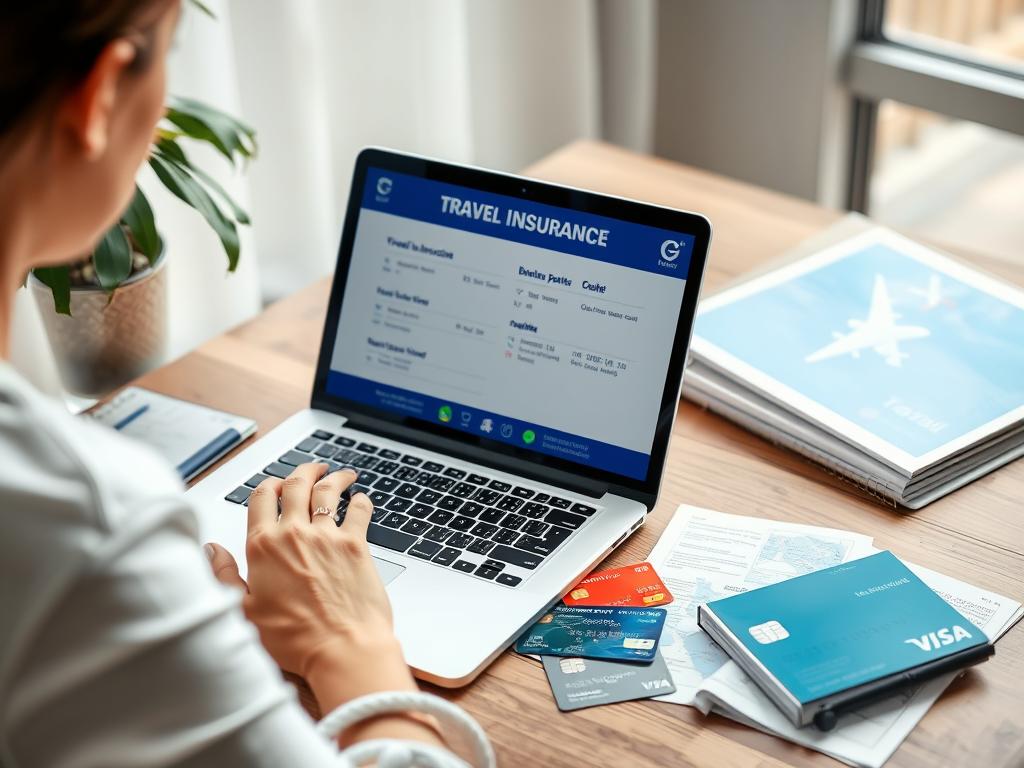 Person vergleicht Versicherungsbedingungen verschiedener Kreditkarten