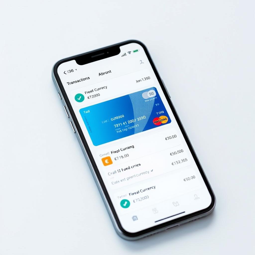Smartphone mit Banking-App zeigt Kreditkartentransaktionen im Ausland