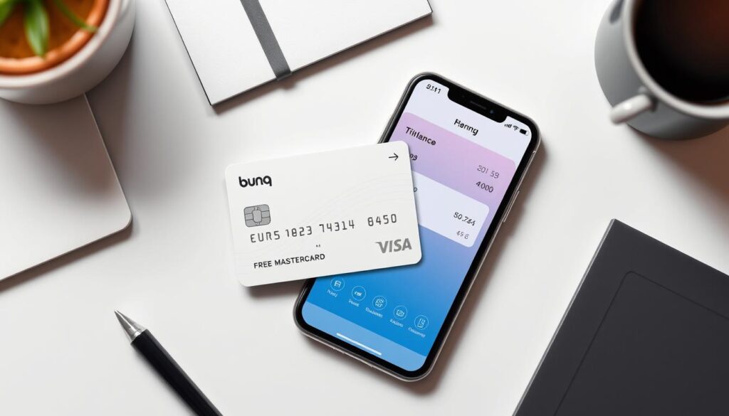 bunq Free Mastercard mit App-Ansicht und Guthabenkonto